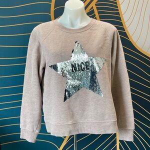 Marc New York Beige Crewneck Sweater with Reversible Naughty /Nice Sequin Star